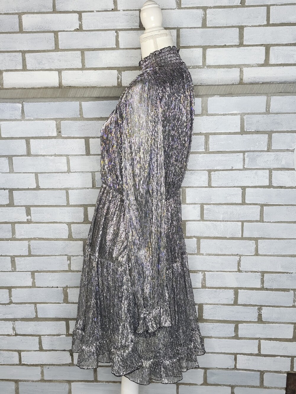 • NWT One Pretty Time Long Sleeve Mock Neck A-Line Dress Size XL Silver & Black - Picture 3 of 11